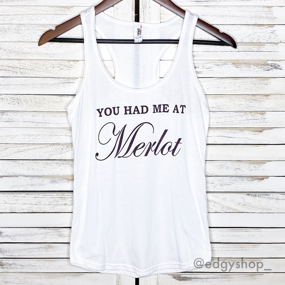 Tops - You Had Me At Merlot Graphic Racerback Tank Top